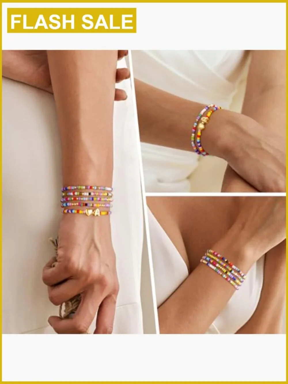 Colorful Beaded Initial Bracelets for Girls, Stretch Heart Letter Bracelet Set,
